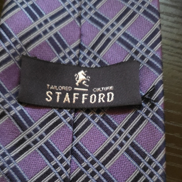 Stafford 100% Silk Men’s Tie – Purple Checkered - Picture 2 of 4